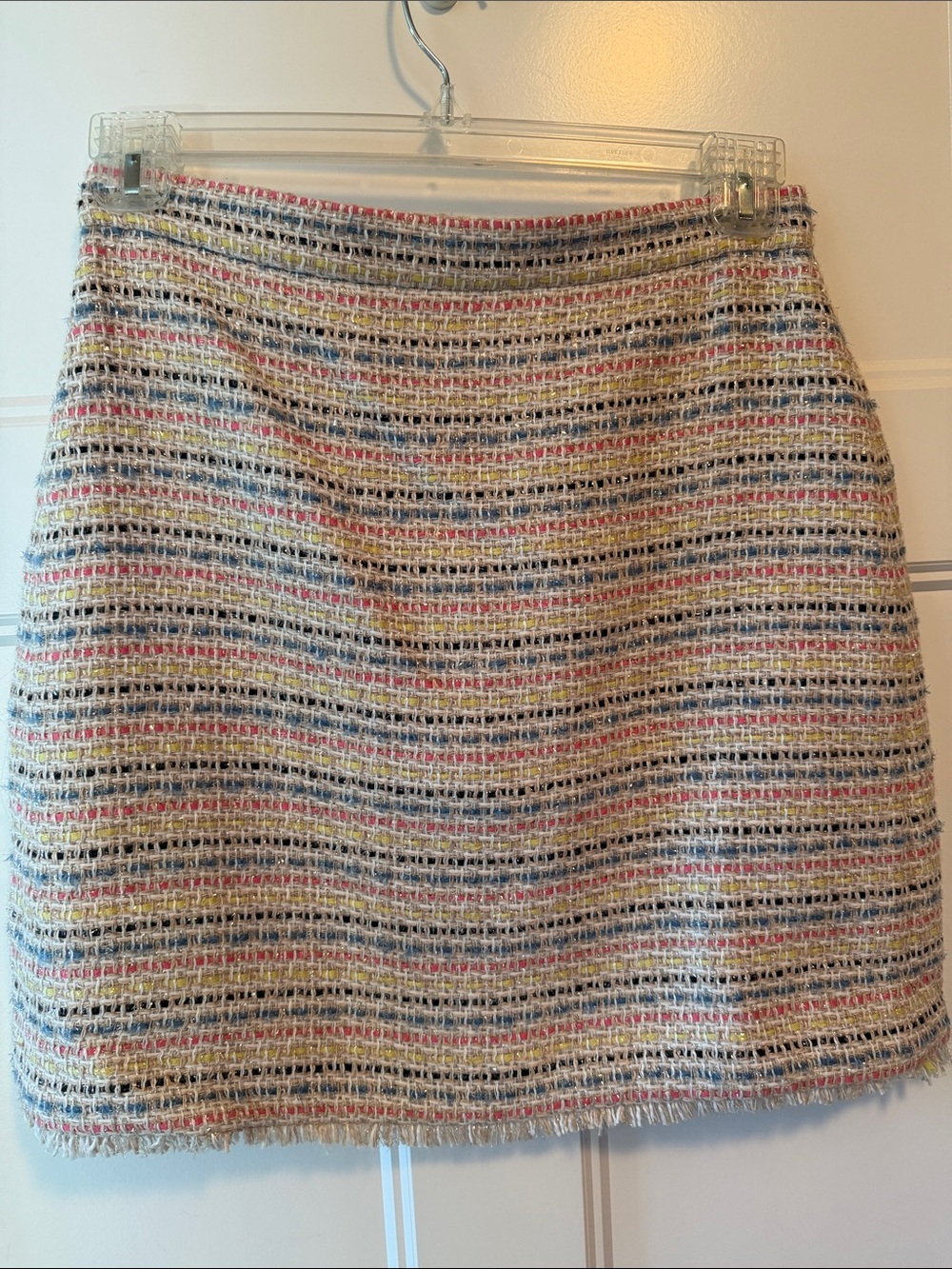 Ann Taylor Striped Tweed Mini Skirt in Cream, Pink, Blue, Yellow